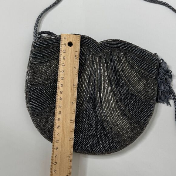 Beaded Purse Grey Elegant Small Shoulder Bag Theater Old Money Opera Cocktail - Picture 5 of 10